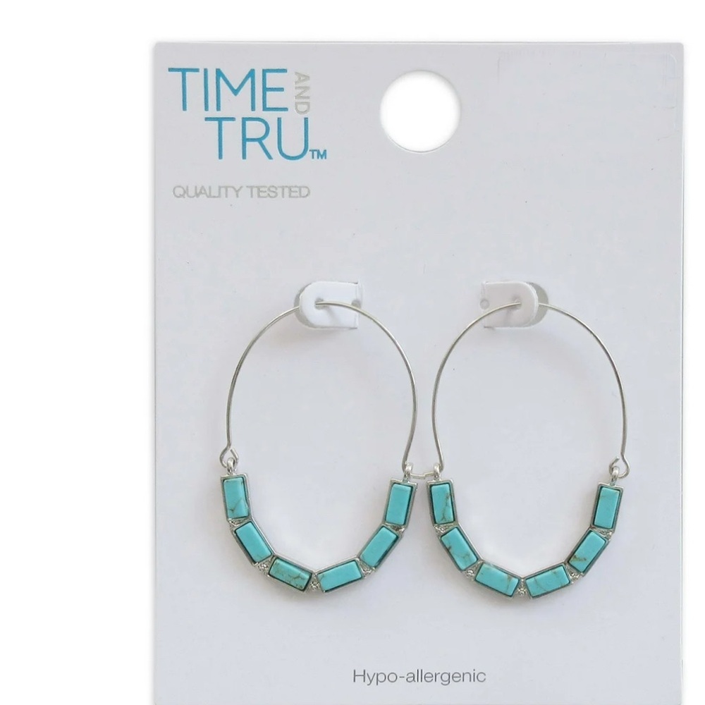 Time and Tru Blue and Silver Hoop Earrings Modern Design